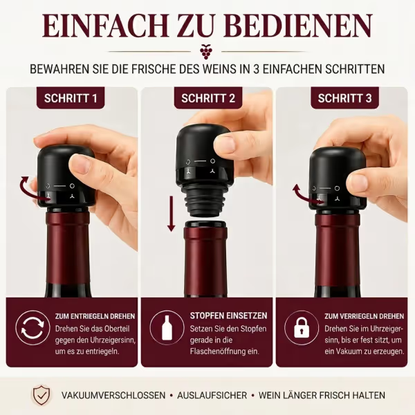 🍷 Premium-Vakuum-Weinverschluss – Hält Wein länger frisch dank luftdichtem Verschluss