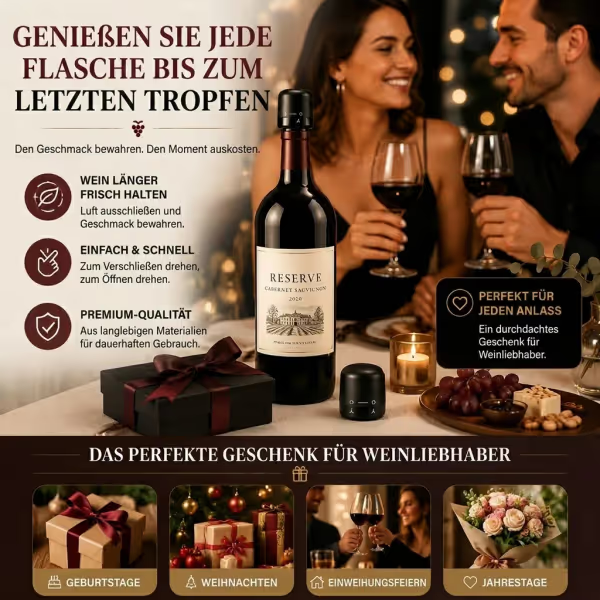 🍷 Premium-Vakuum-Weinverschluss – Hält Wein länger frisch dank luftdichtem Verschluss