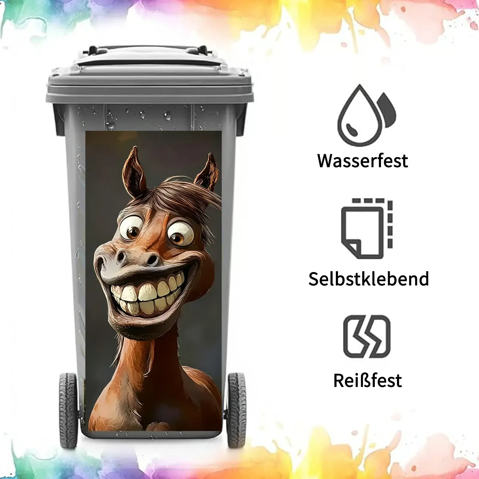 Kreativer Mülleimer-Aufkleber mit buntem Cartoon-Motiv ✨