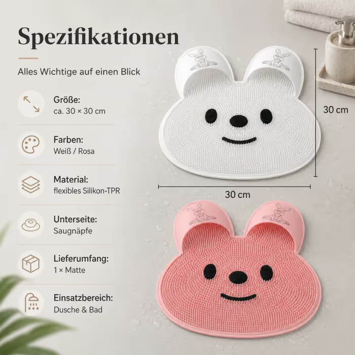 Fußmassage- & Reinigungsmatte mit Saugnäpfen – weiche Duschmatte zur Fußreinigung