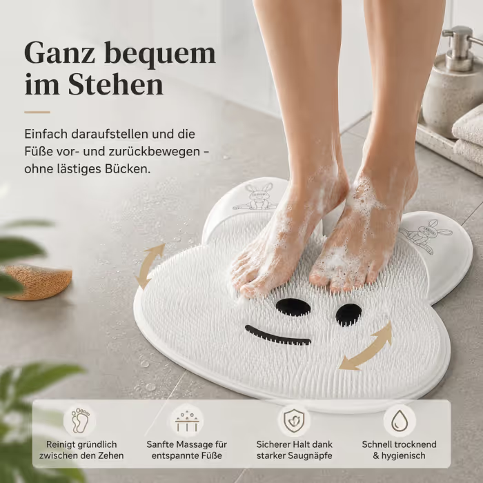 Fußmassage- & Reinigungsmatte mit Saugnäpfen – weiche Duschmatte zur Fußreinigung