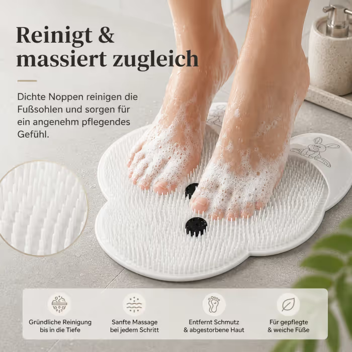 Fußmassage- & Reinigungsmatte mit Saugnäpfen – weiche Duschmatte zur Fußreinigung