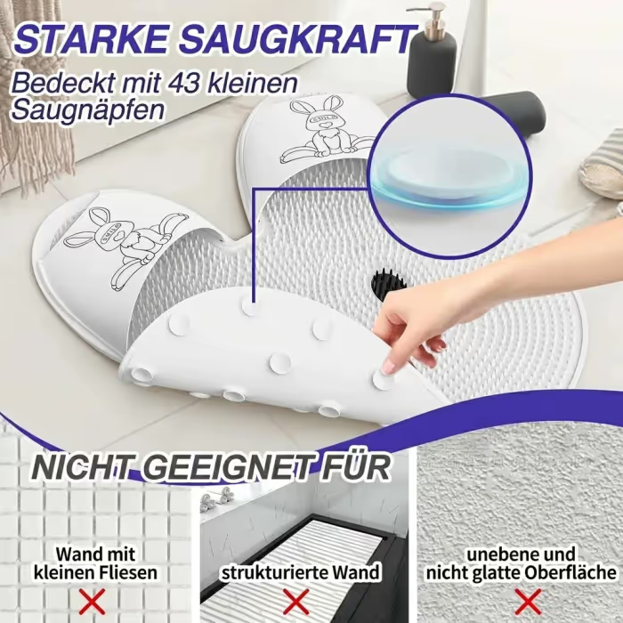 Fußmassage- & Reinigungsmatte mit Saugnäpfen – weiche Duschmatte zur Fußreinigung