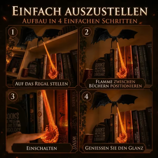 Leuchtende Bücherregal-Lampe „Drachenfeuer“