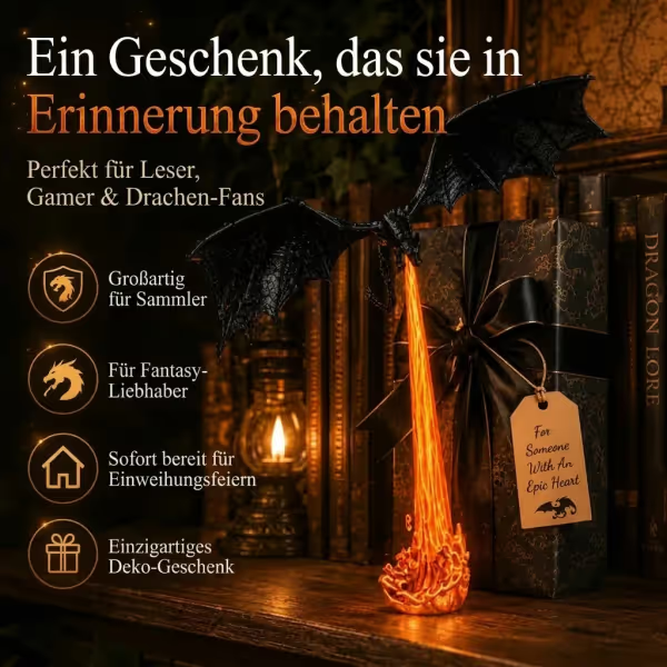 Leuchtende Bücherregal-Lampe „Drachenfeuer“
