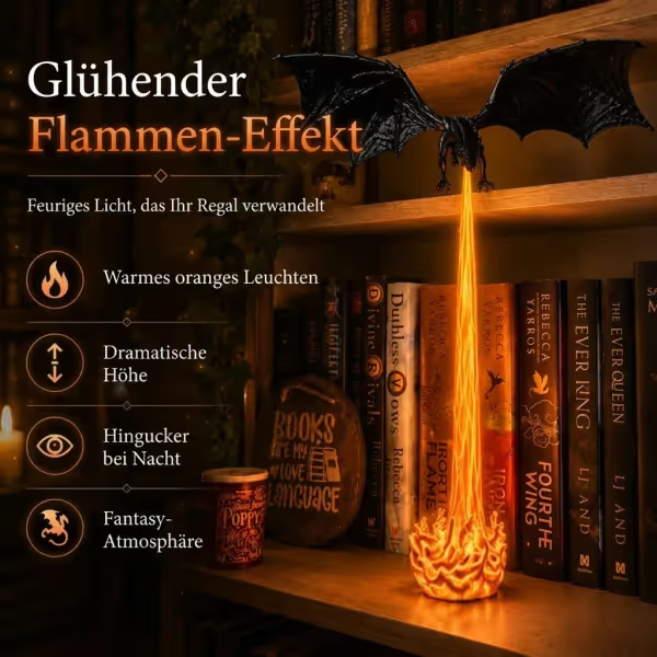 Leuchtende Bücherregal-Lampe „Drachenfeuer“