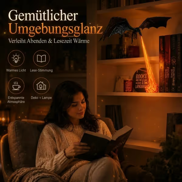 🐲Leuchtende Bücherregal-Lampe „Drachenfeuer“
