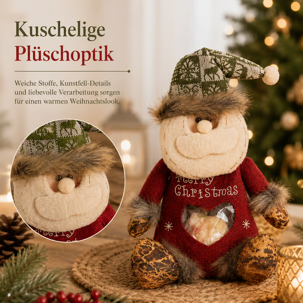 🎄 Plüsch-Geschenkbeutel zu Weihnachten – Weihnachtsmann, Rentier & Schneemann