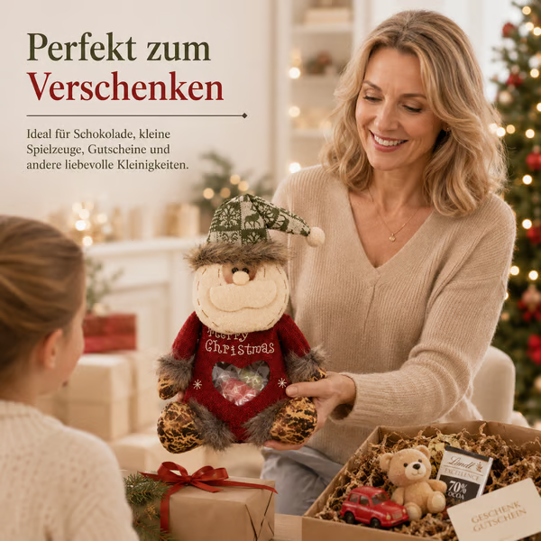 🎄 Plüsch-Geschenkbeutel zu Weihnachten – Weihnachtsmann, Rentier & Schneemann