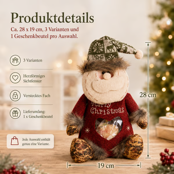 🎄 Plüsch-Geschenkbeutel zu Weihnachten – Weihnachtsmann, Rentier & Schneemann