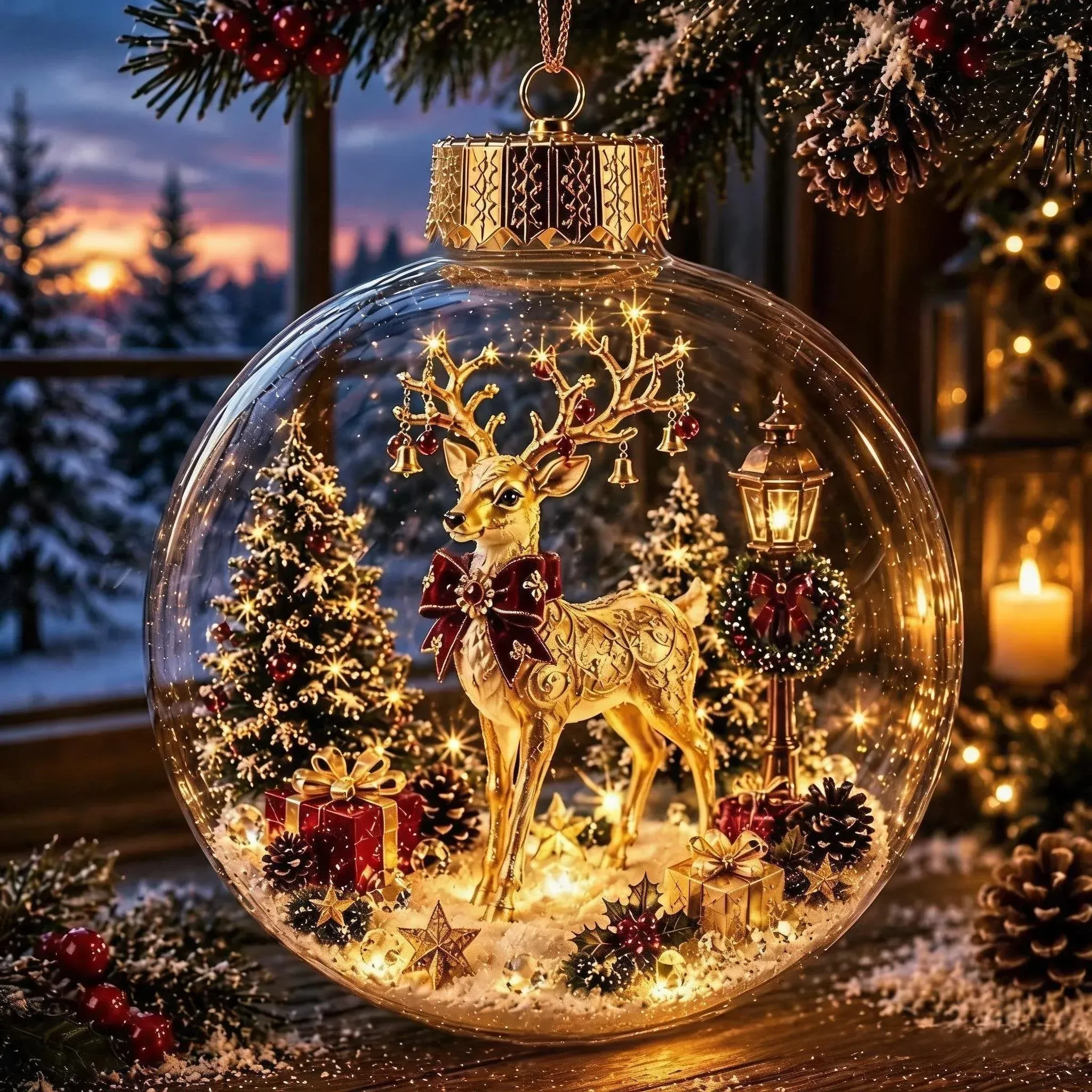 Reindeer Christmas diorama ornament