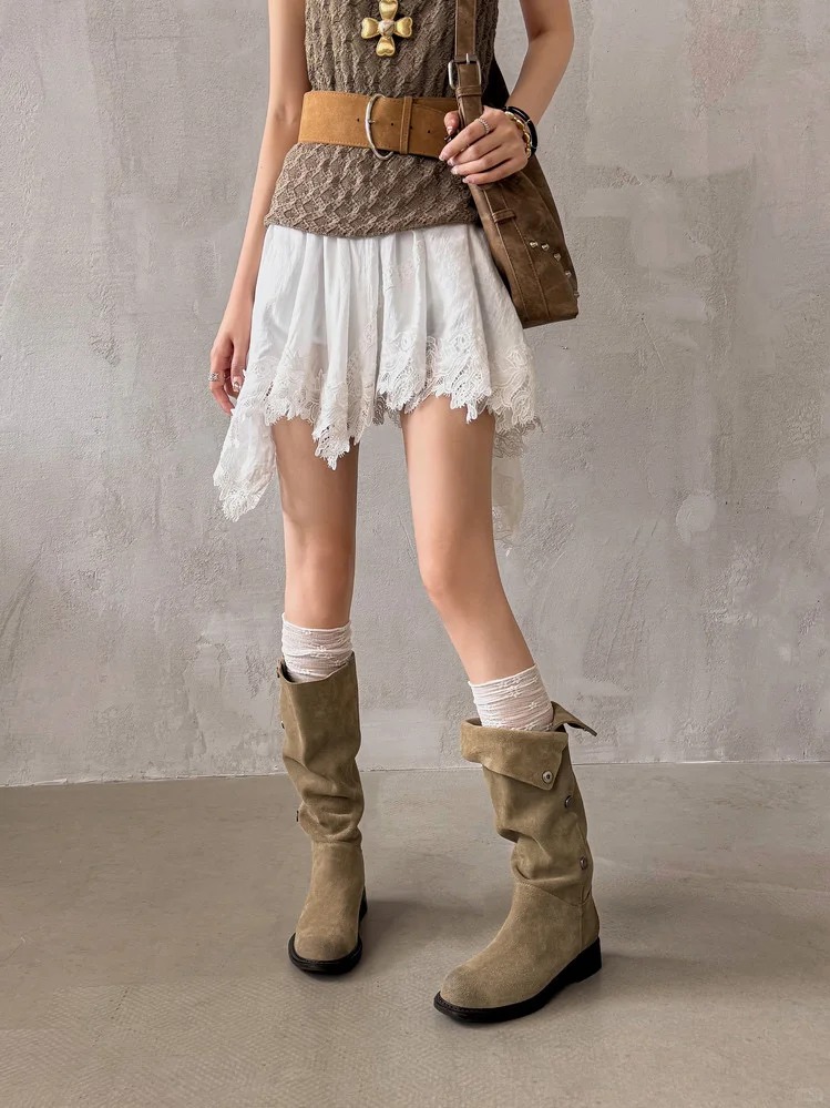 Khaki suede slouch boots