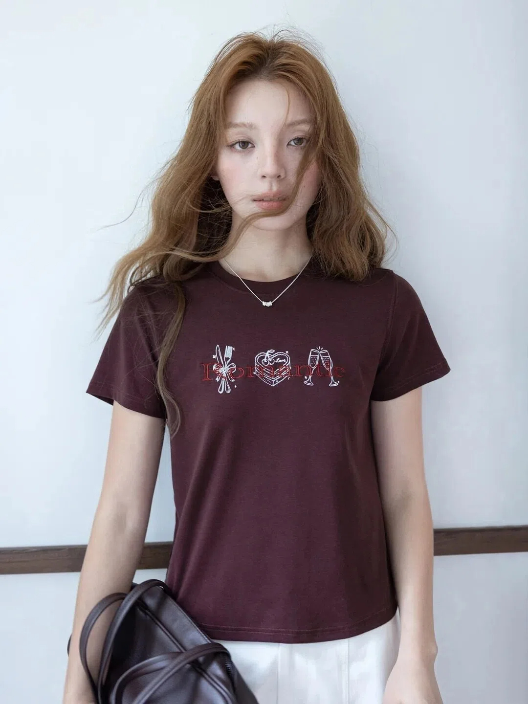 Brown printed short-sleeved top