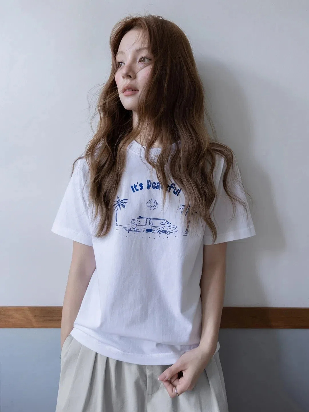 White printed short-sleeved top