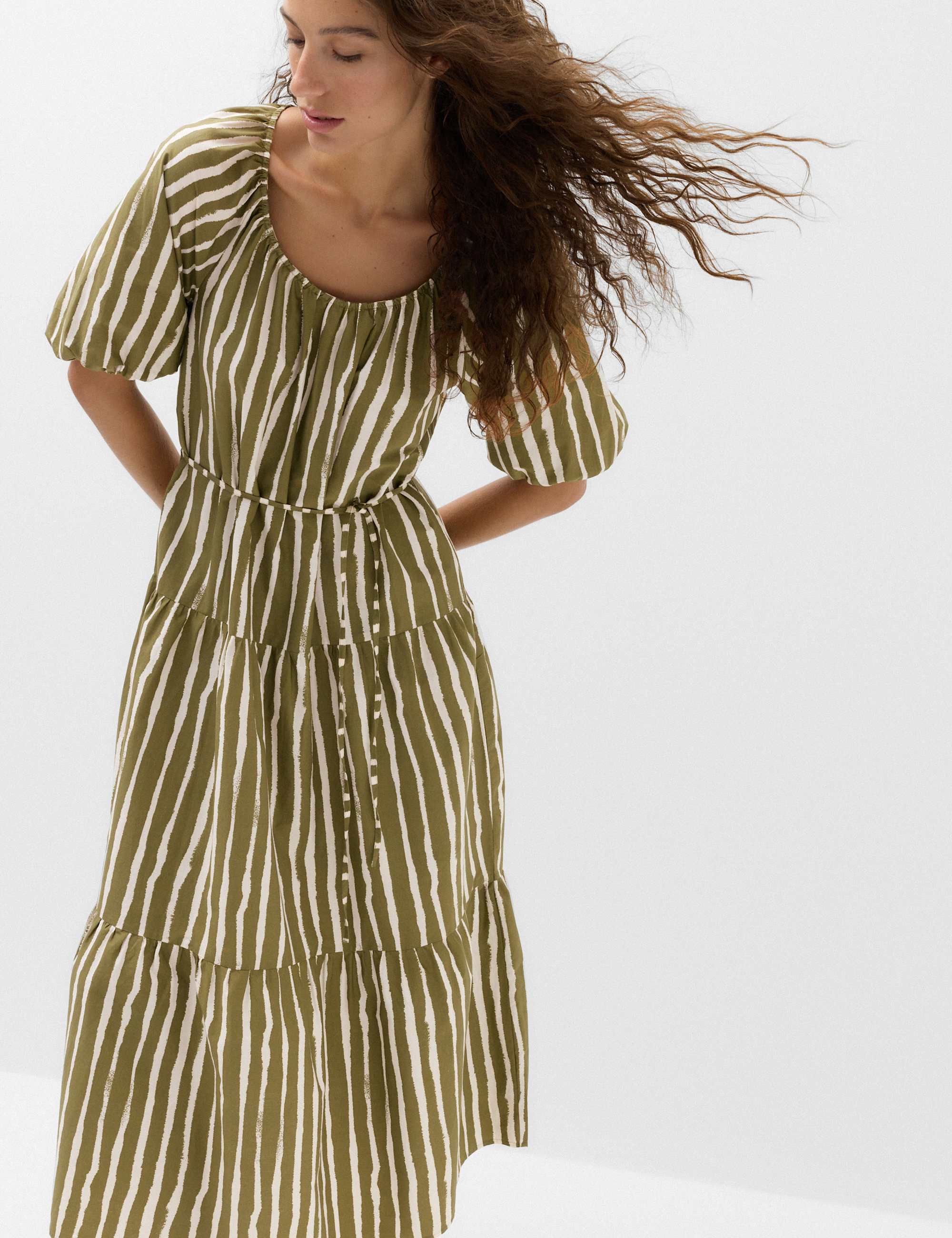 Pure Cotton Printed Midi Waisted Dress