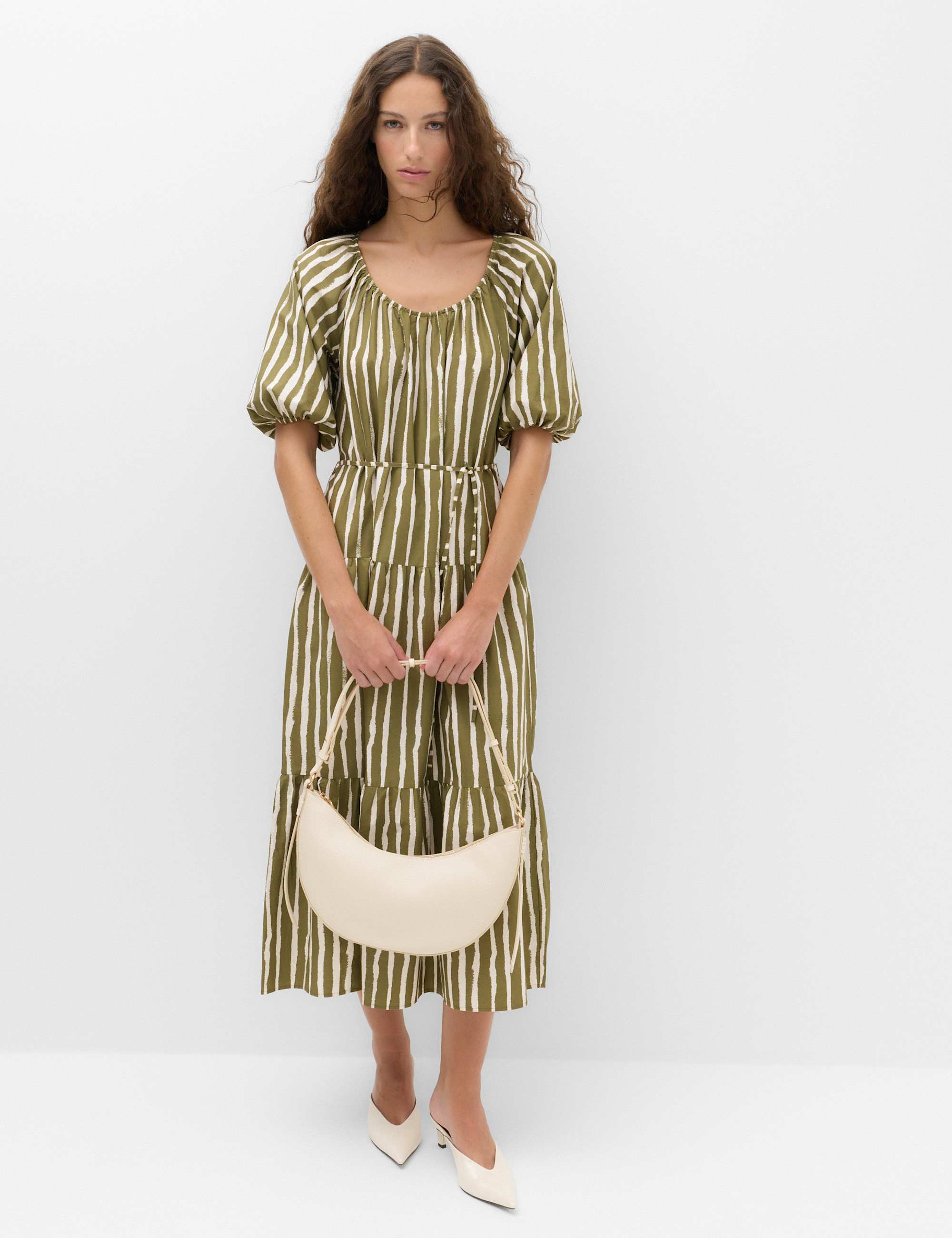Pure Cotton Printed Midi Waisted Dress