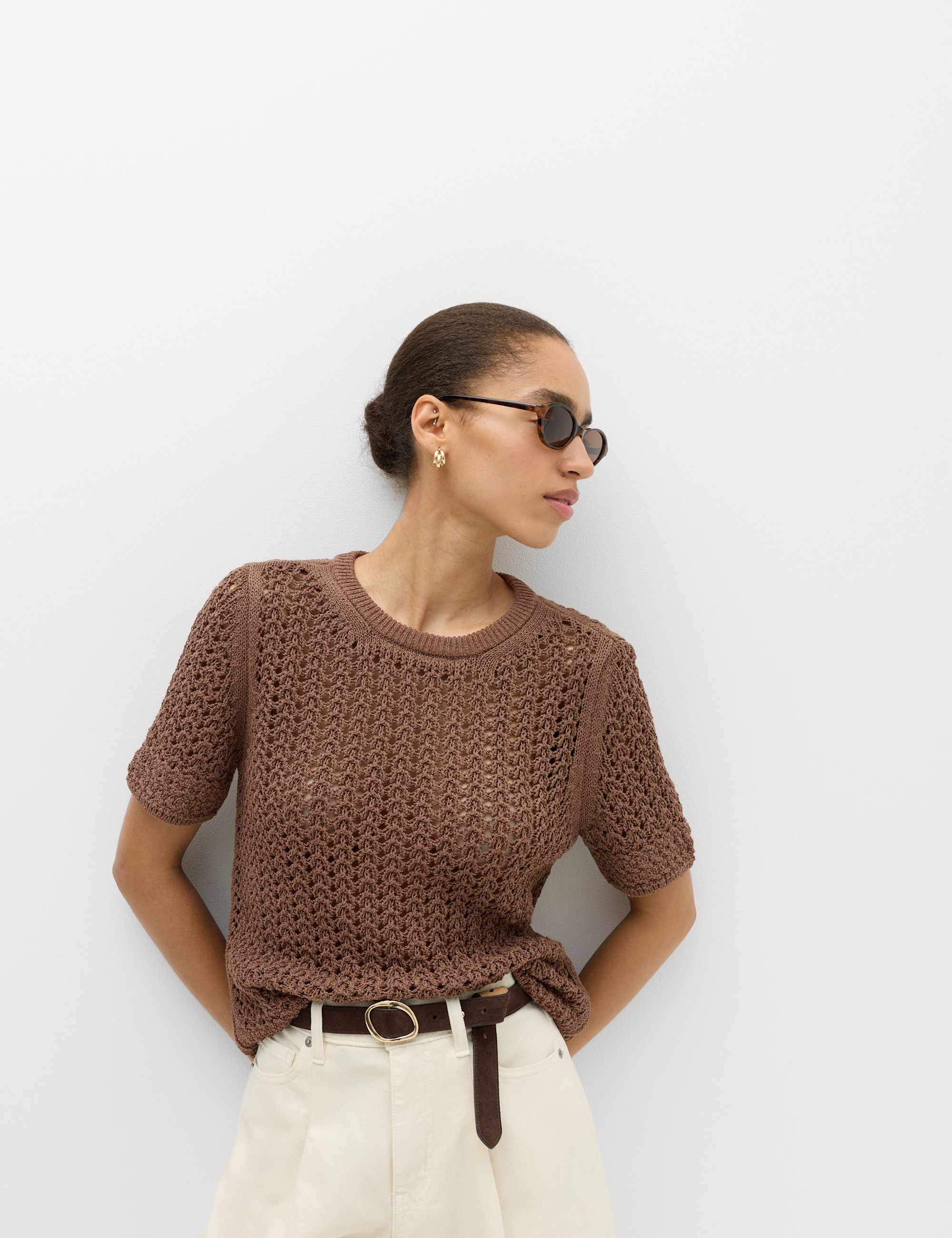 Cotton Blend Textured Knitted Top