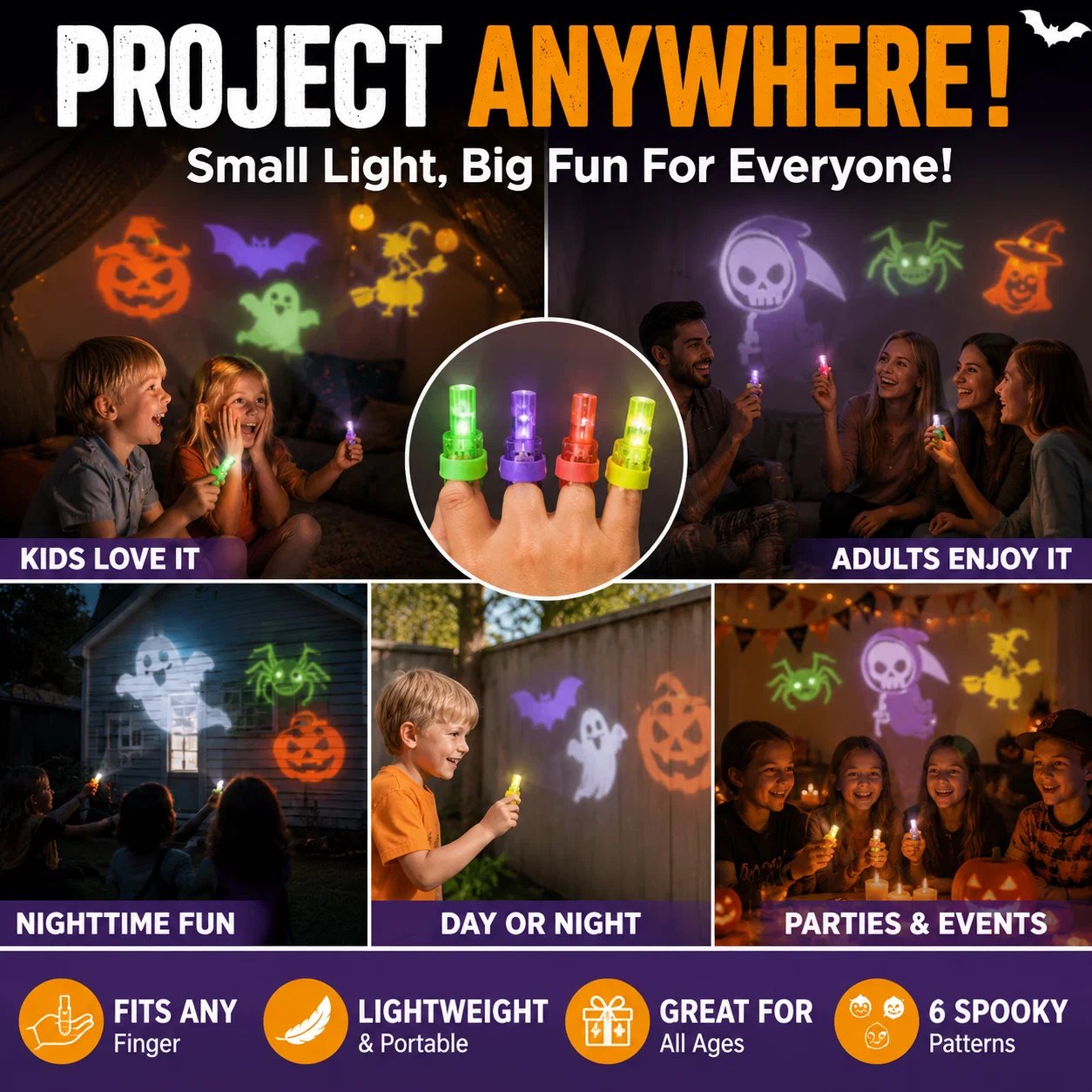 🎃Halloween Finger Projector Lights – 6 Spooky Patterns