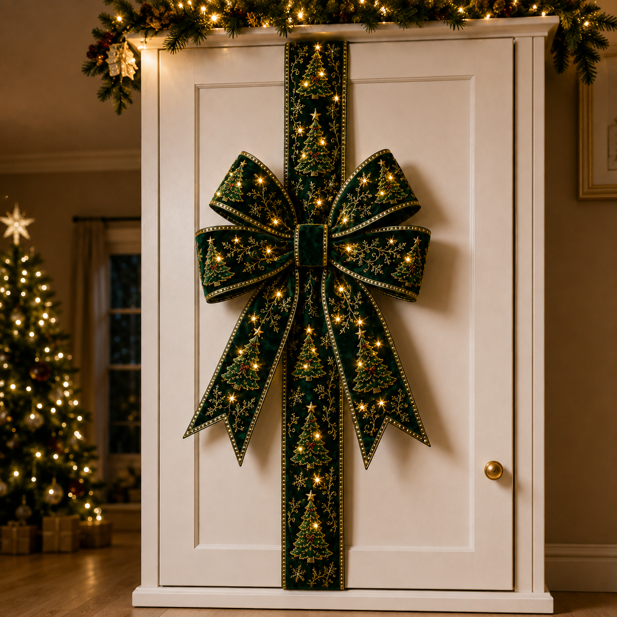 🎄Festive LED Cabinet Bow Wrap – Transform Your Kitchen in Minutes✨