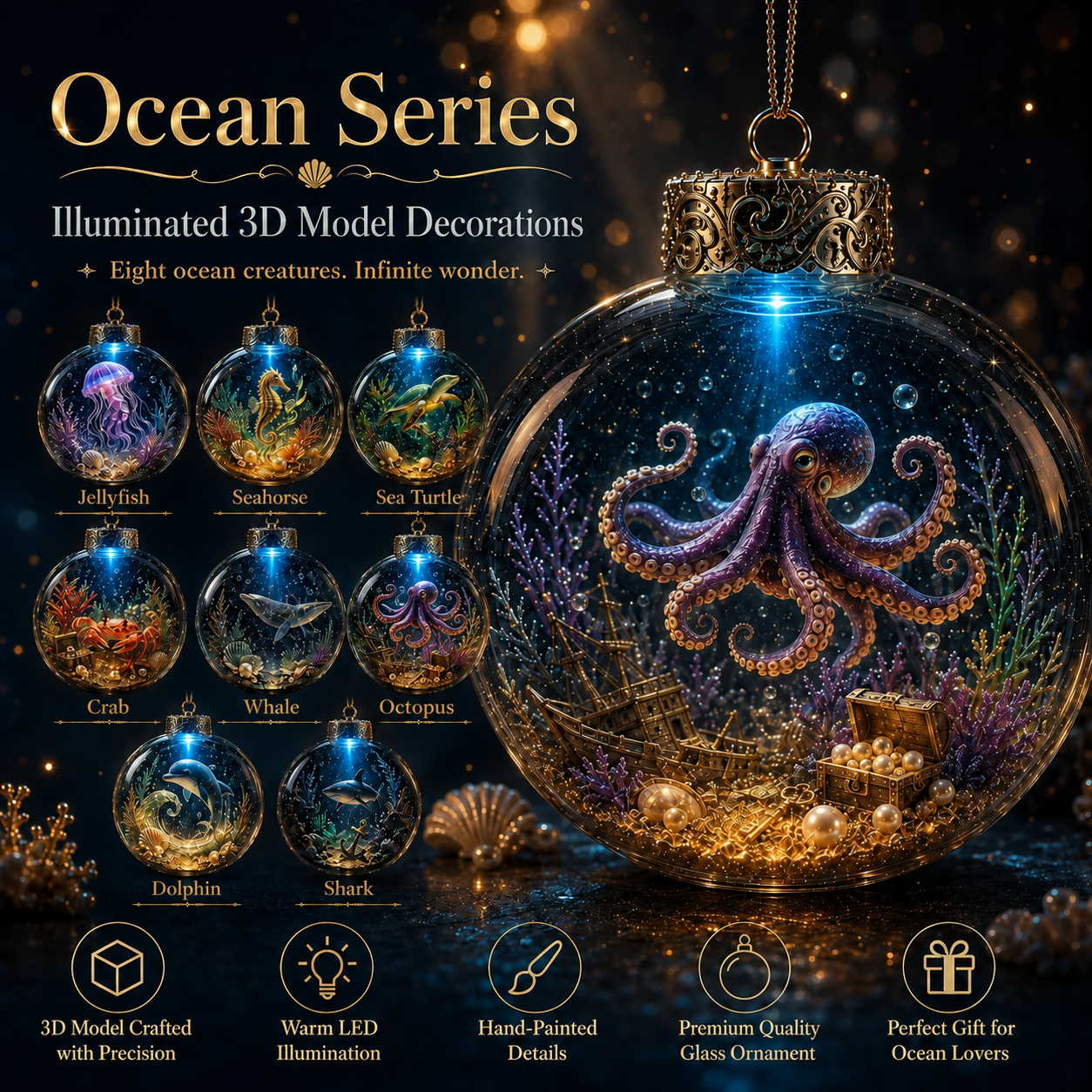 2026🌊 Glowing Ocean World 3D Diorama Christmas Ornament ✨