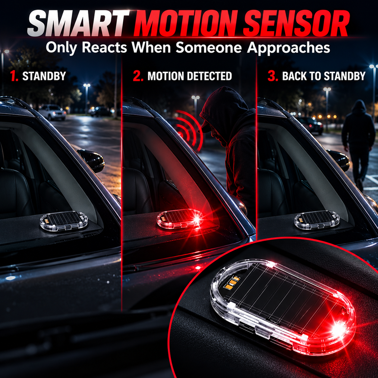 🚨 Solar-Powered Car Alarm LED – Flashing Deterrent Light, No Wiring