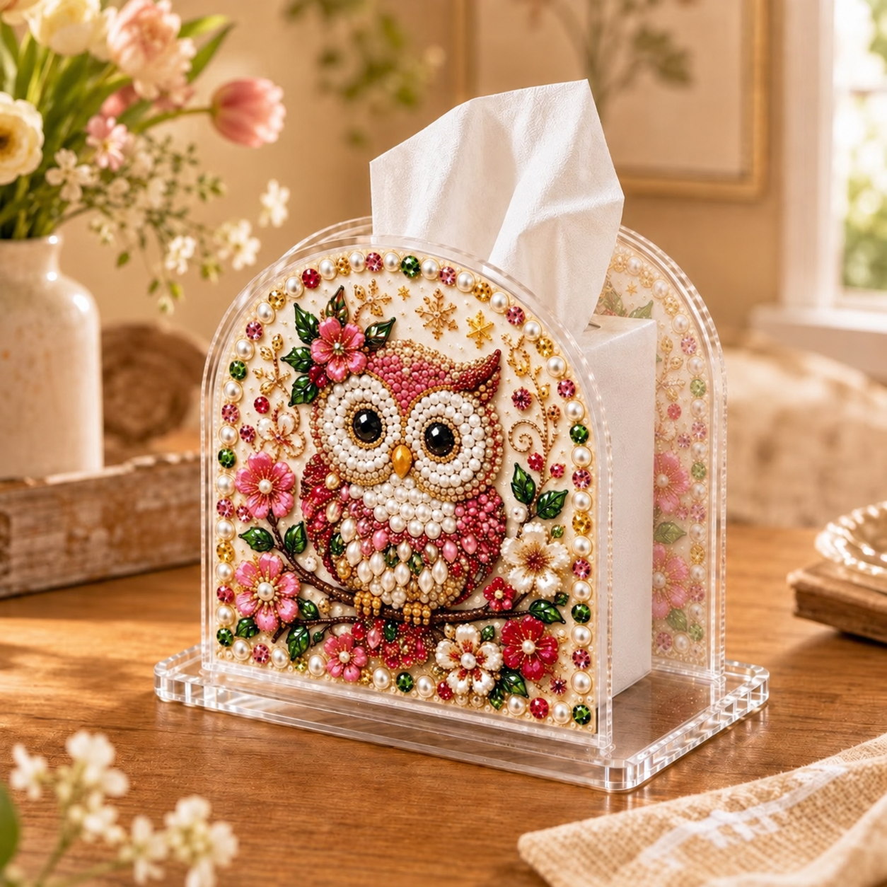 DIY Tissue Box Holder with Bead Mosaic Decor – Transparent Decorative Box with Patterned Design