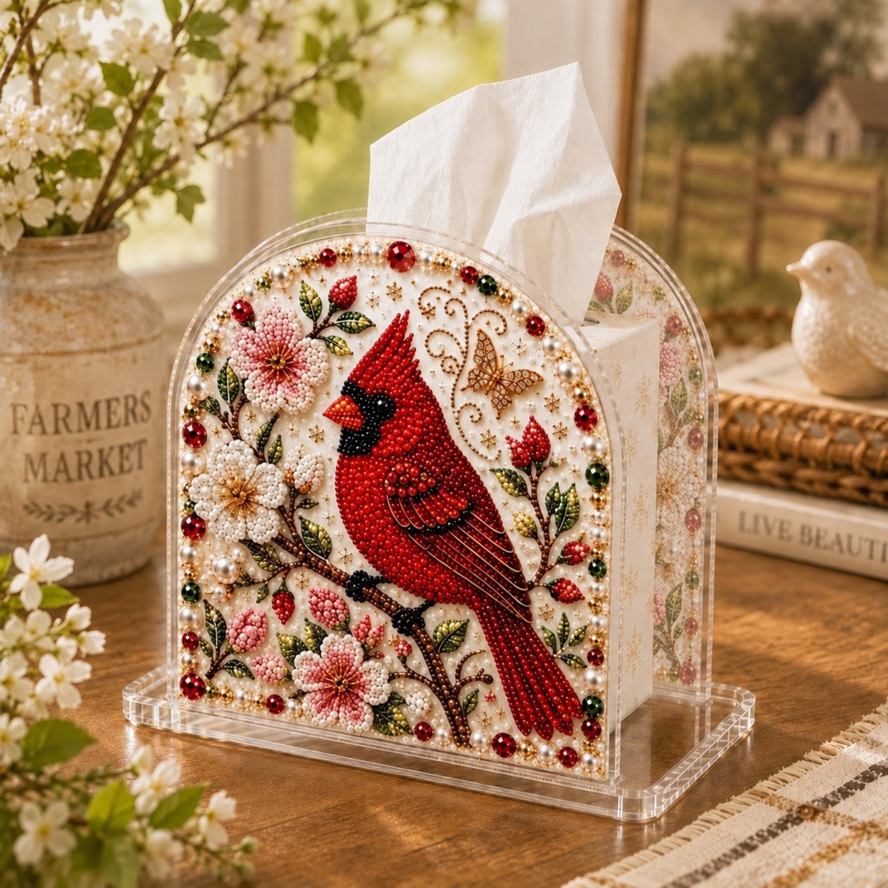 DIY Tissue Box Holder with Bead Mosaic Decor – Transparent Decorative Box with Patterned Design