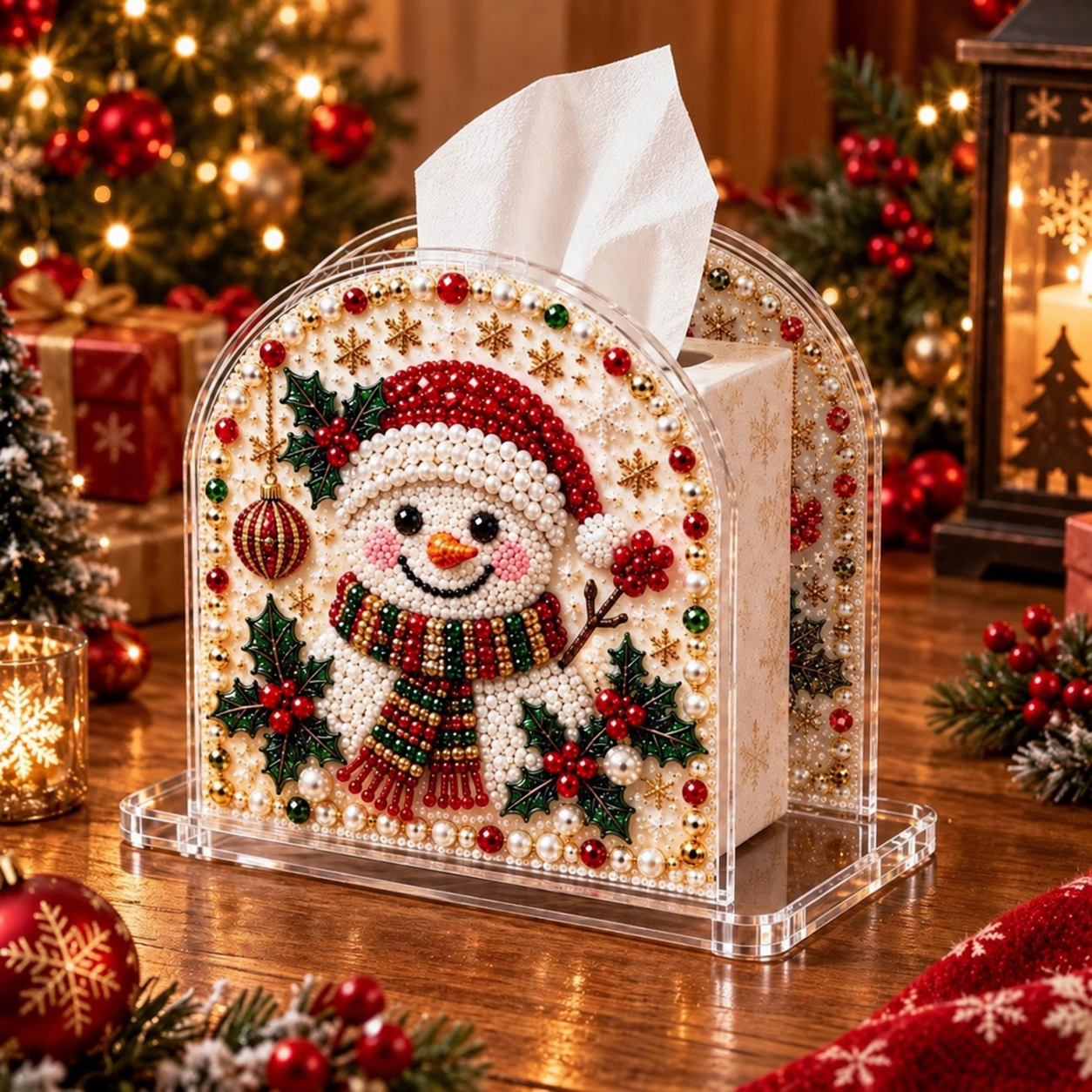 DIY Tissue Box Holder with Bead Mosaic Decor – Transparent Decorative Box with Patterned Design