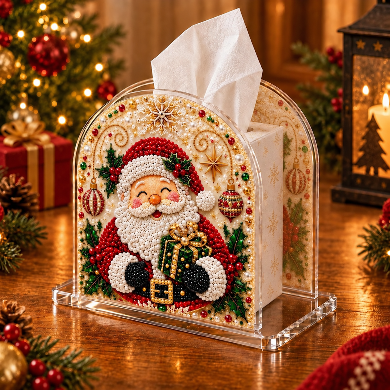 DIY Tissue Box Holder with Bead Mosaic Decor – Transparent Decorative Box with Patterned Design