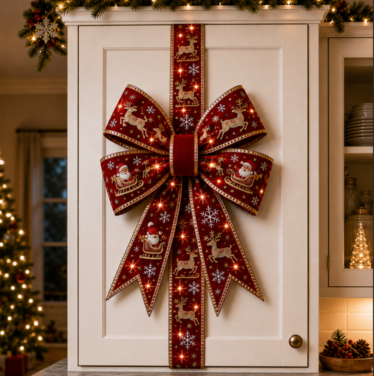 🎄Festive LED Cabinet Bow Wrap – Transform Your Kitchen in Minutes✨