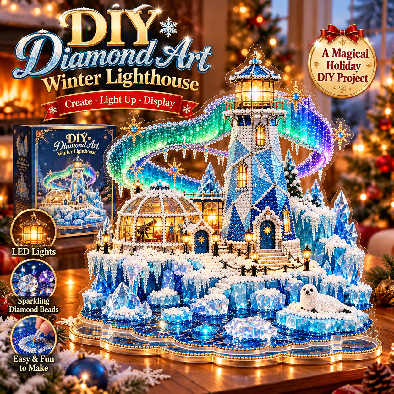🎄 LAST DAY 70% OFF – Premium 2D Pearl Christmas Lighthouse Diamond Painting Art Kit | Luxury Flocked Canvas with Scratch-Resistant Non-Fading Pearl Beads DIY Holiday Decor 🎅⛄️❄️