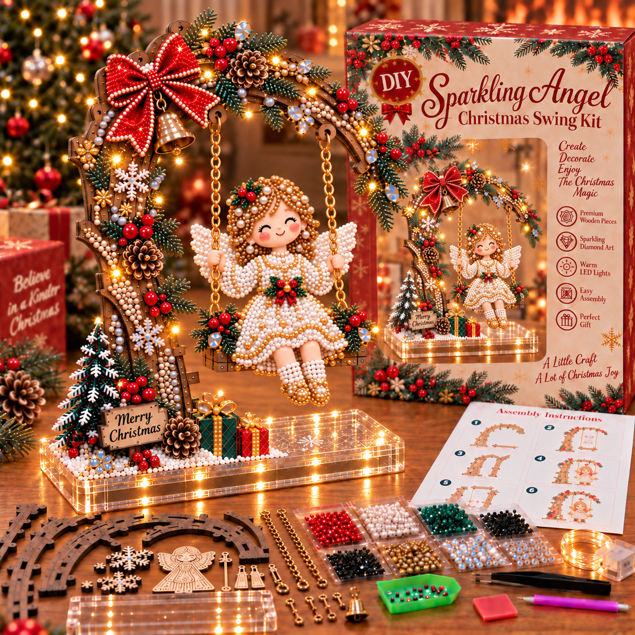🎄 LAST DAY 49% OFF-DIY Sparkling Santa Swing Christmas Light Kit ✨Create It. Light It. Make Christmas Magical.