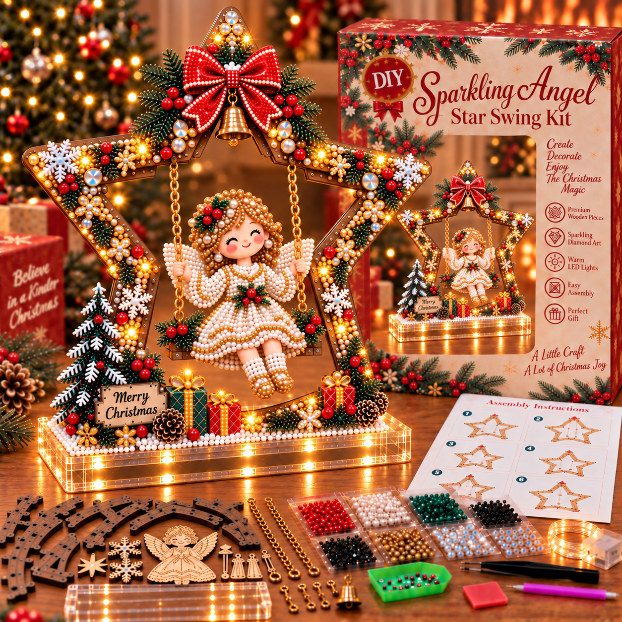 🎄 LAST DAY 49% OFF-DIY Sparkling Santa Swing Christmas Light Kit ✨Create It. Light It. Make Christmas Magical.