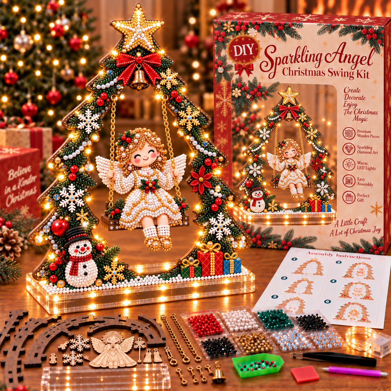 🎄 LAST DAY 49% OFF-DIY Sparkling Santa Swing Christmas Light Kit ✨Create It. Light It. Make Christmas Magical.