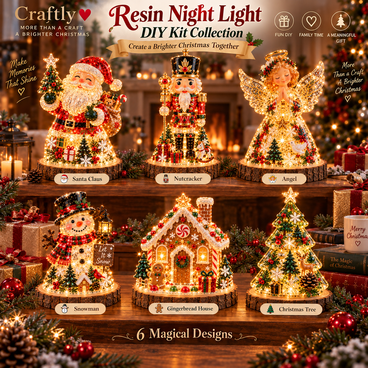 🎄 ✨ Last Day 70% OFF –Beginner-Friendly Resin Christmas Tree Night Light DIY Kit | Complete Kit with Mold, Resin, Fairy Lights & Festive Decorations