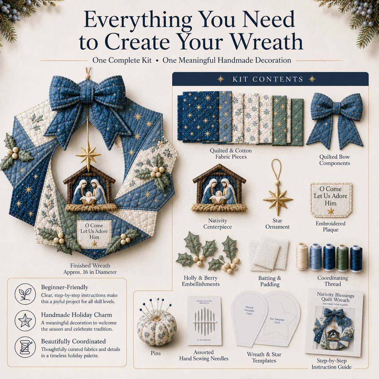 🎁 Last Day 49% OFF- 🎄Beginner-Friendly Christmas Fabric Wreath DIY Kit