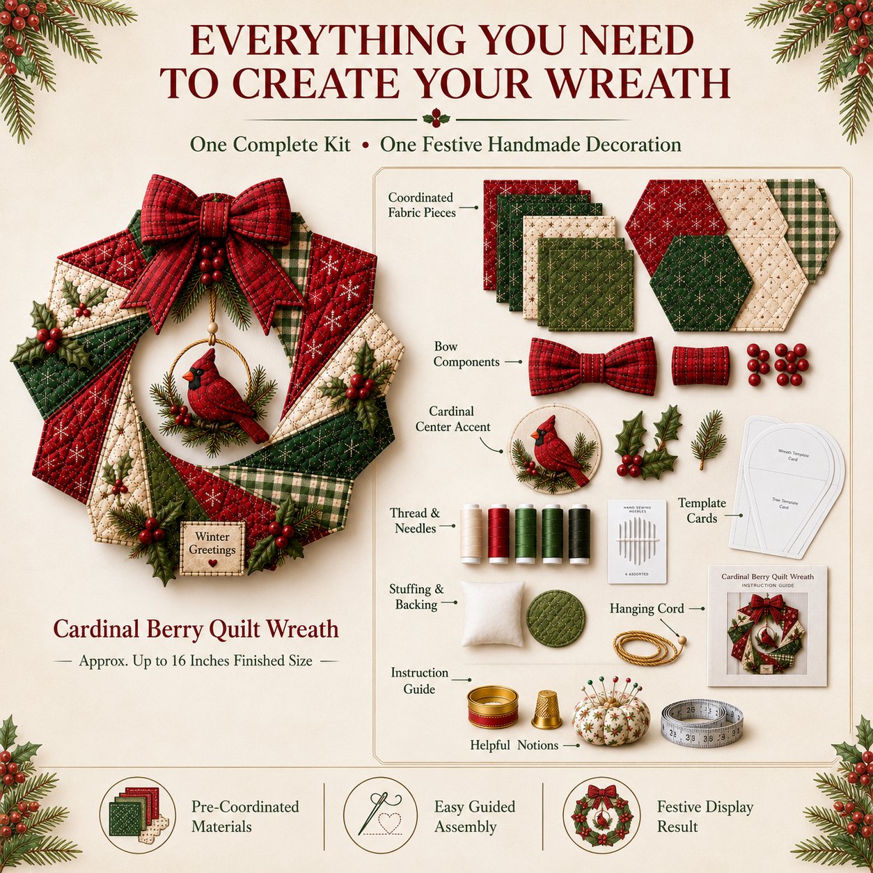 🎁 Last Day 49% OFF- 🎄Beginner-Friendly Christmas Fabric Wreath DIY Kit