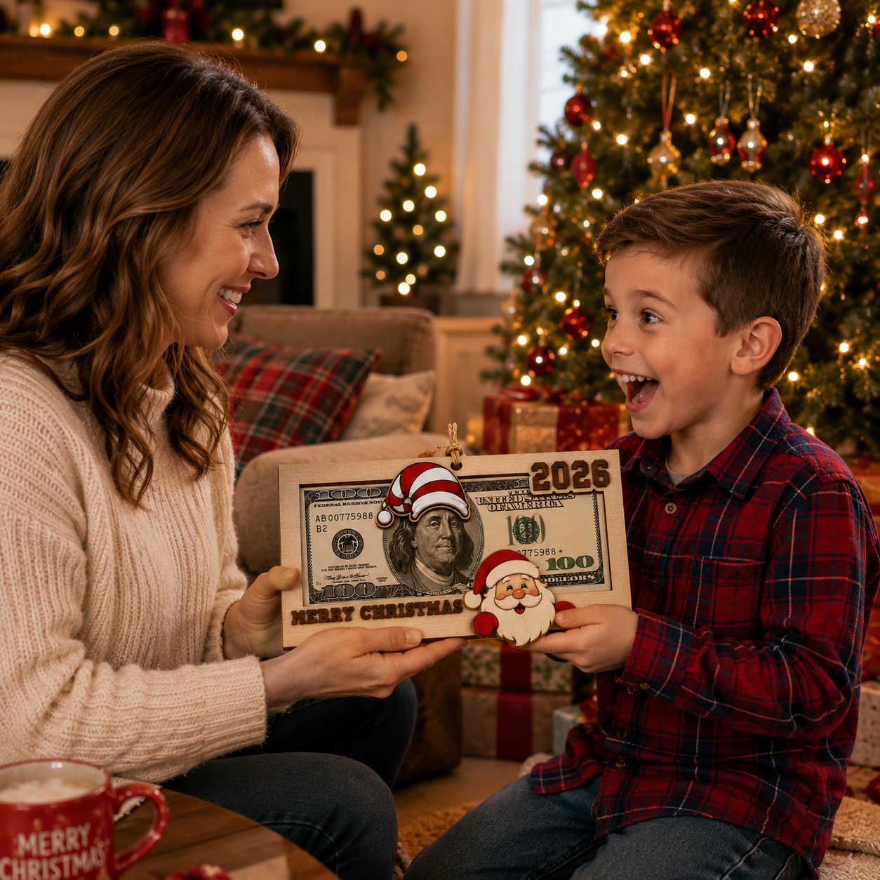 🔥Last Day 49% OFF- Wooden Christmas Money Holder Ornament – 2026 Cash Gift Frame with Festive Characters
