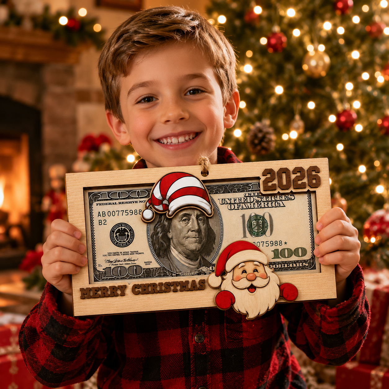🔥Last Day 49% OFF- Wooden Christmas Money Holder Ornament – 2026 Cash Gift Frame with Festive Characters