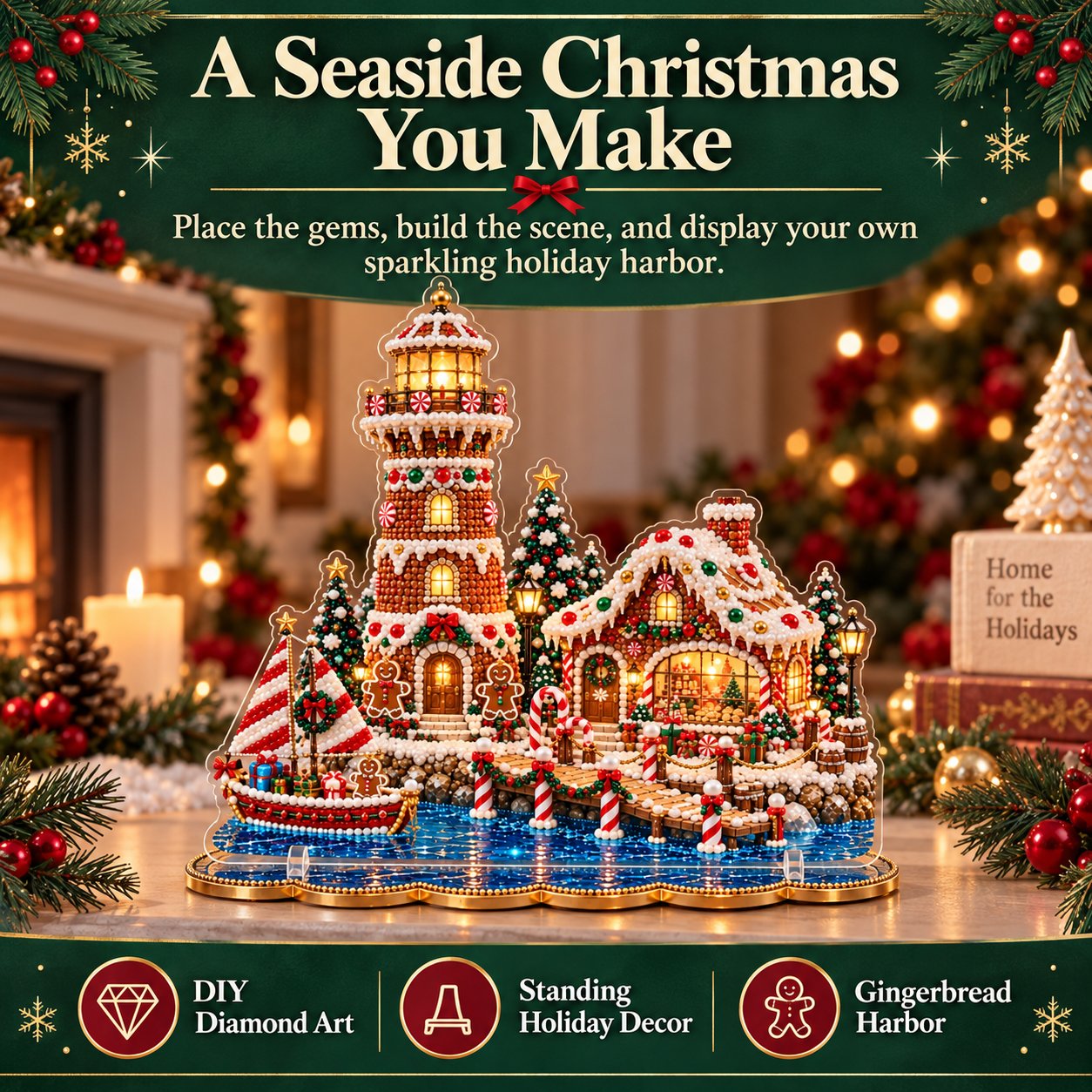 🎄 LAST DAY 70% OFF – Premium 2D Pearl Christmas Lighthouse Diamond Painting Art Kit | Luxury Flocked Canvas with Scratch-Resistant Non-Fading Pearl Beads DIY Holiday Decor 🎅⛄️❄️