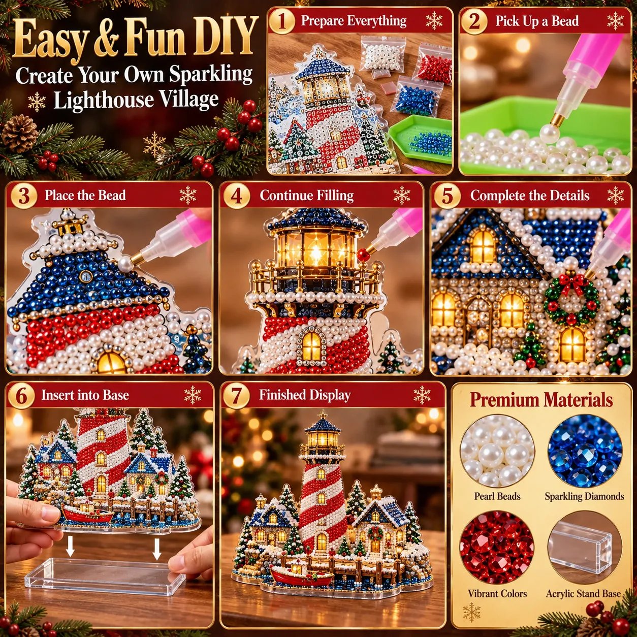🎄 LAST DAY 70% OFF – Premium 2D Pearl Christmas Lighthouse Diamond Painting Art Kit | Luxury Flocked Canvas with Scratch-Resistant Non-Fading Pearl Beads DIY Holiday Decor 🎅⛄️❄️