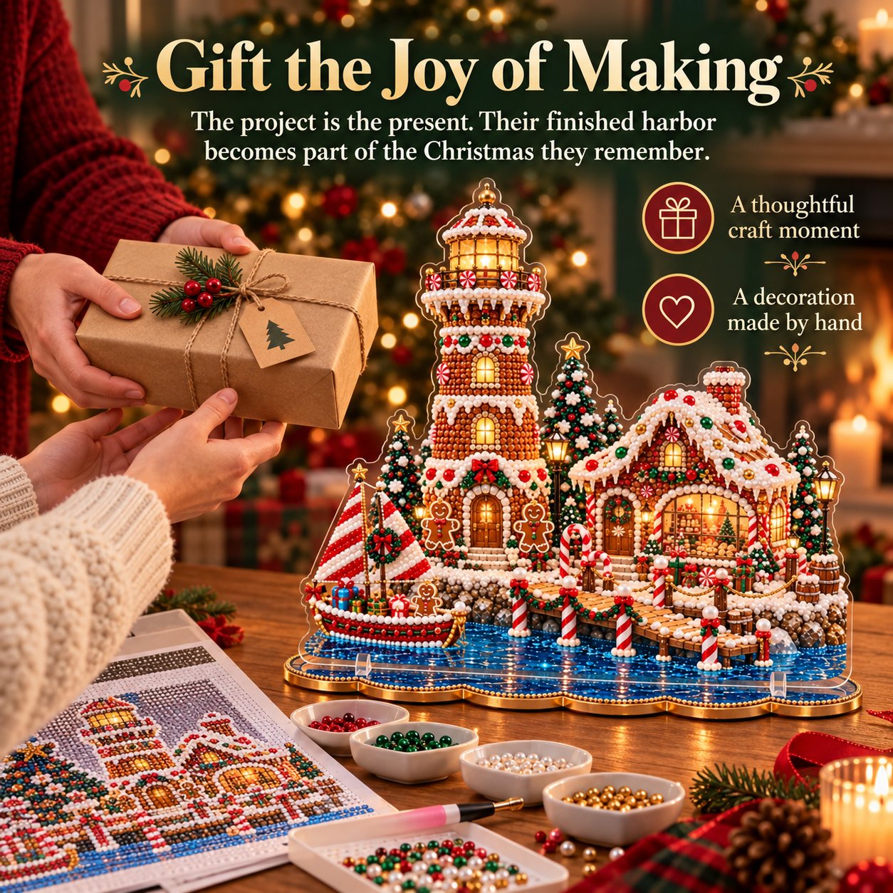 🎄 LAST DAY 70% OFF – Premium 2D Pearl Christmas Lighthouse Diamond Painting Art Kit | Luxury Flocked Canvas with Scratch-Resistant Non-Fading Pearl Beads DIY Holiday Decor 🎅⛄️❄️