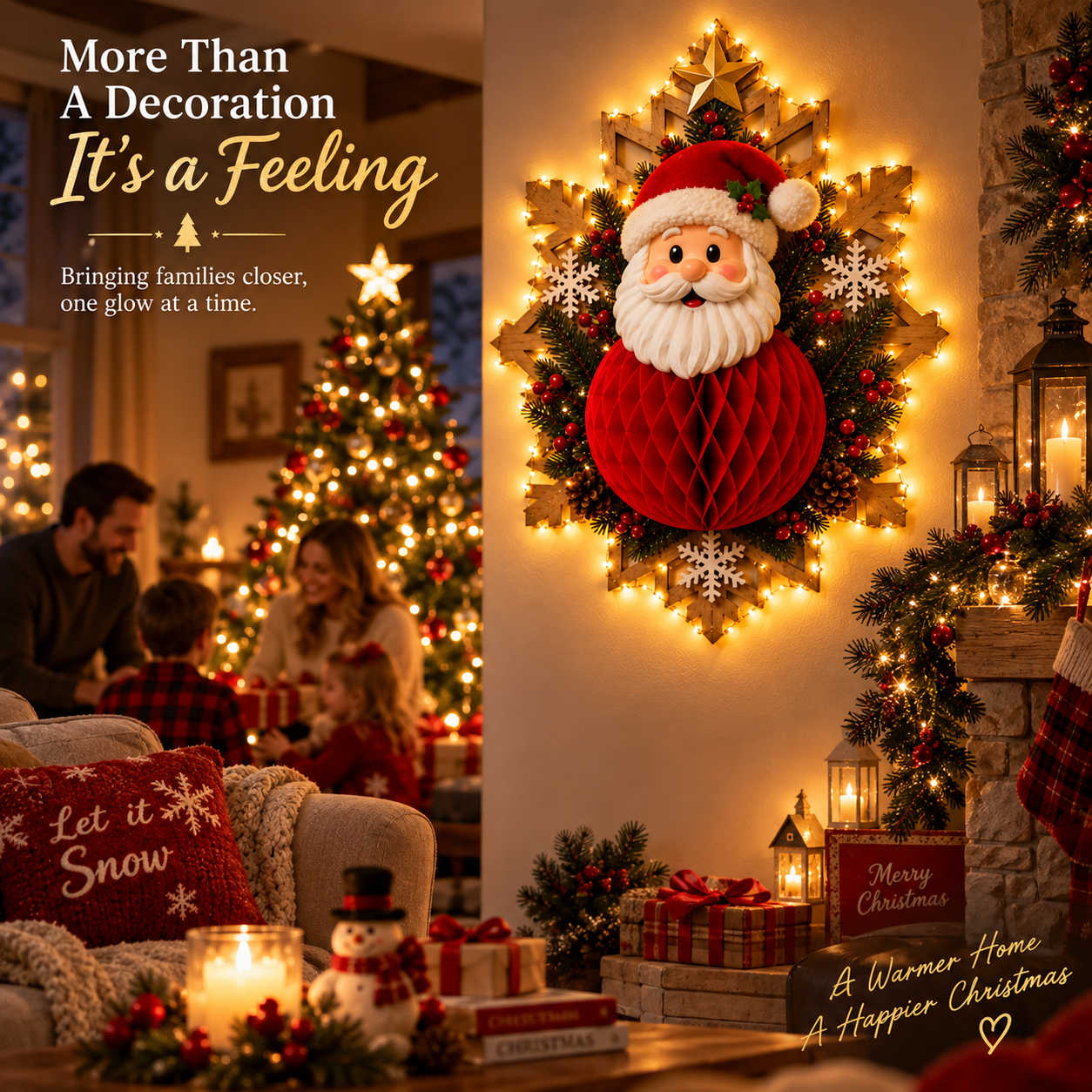 🎅 Christmas Honeycomb Wall Décor With LED string lights