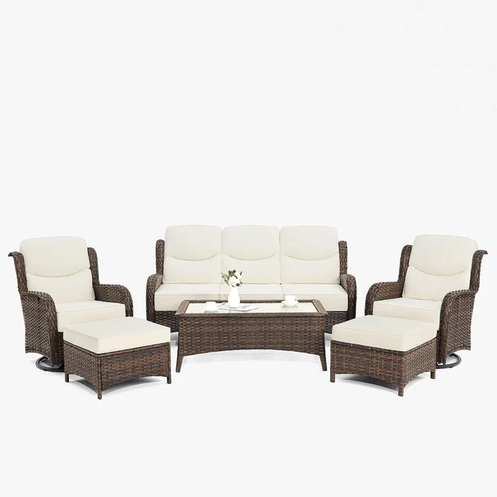 Hawthorne 5 Seater Patio Rattan Sofa Set with Swivel Chairs