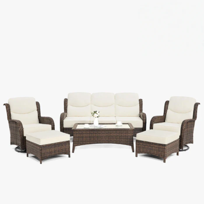 Hawthorne 5 Seater Patio Rattan Sofa Set with Swivel Chairs