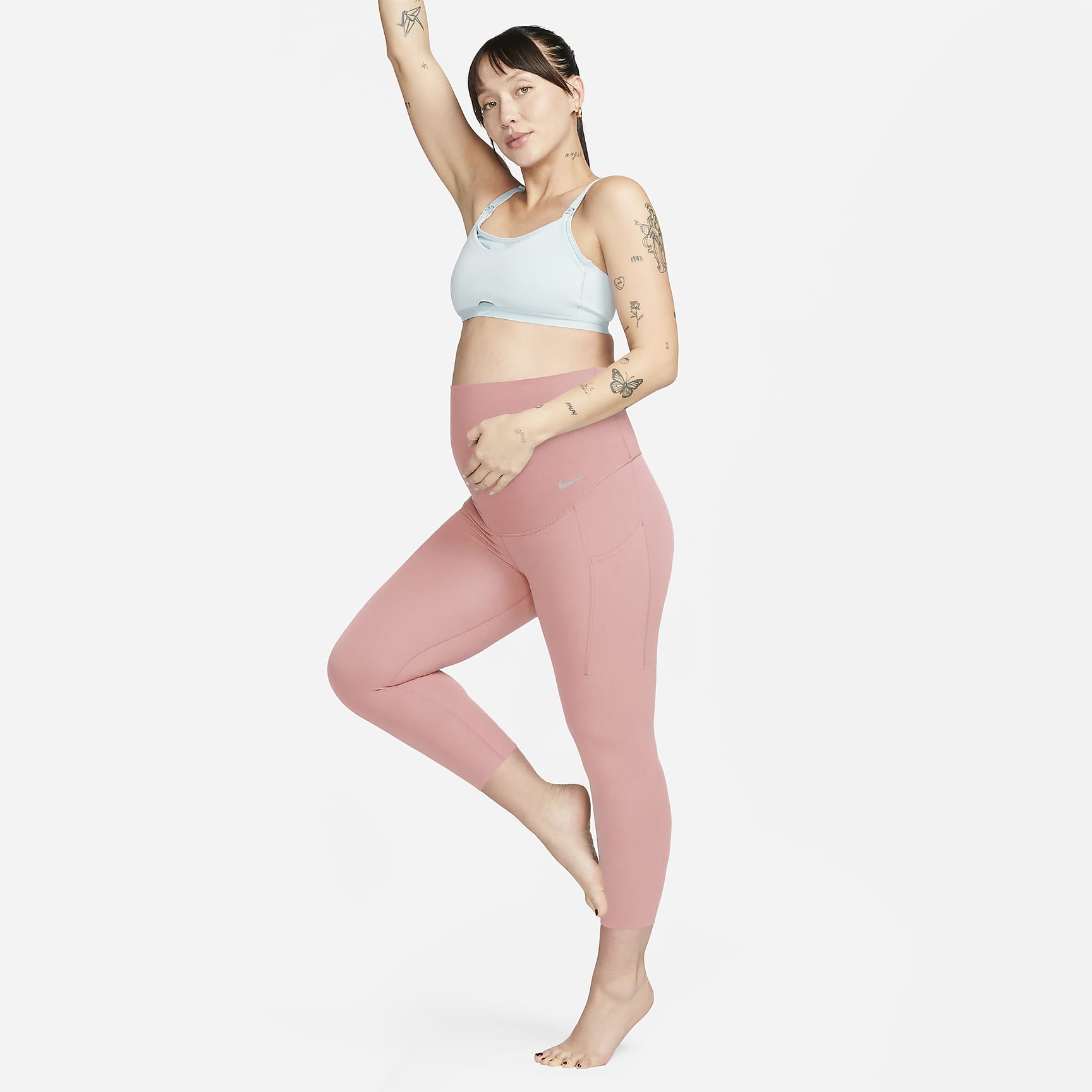 Zenvy (M) - Women's Gentle-Support High-Waisted 7/8 Leggings with Pockets (Maternity)