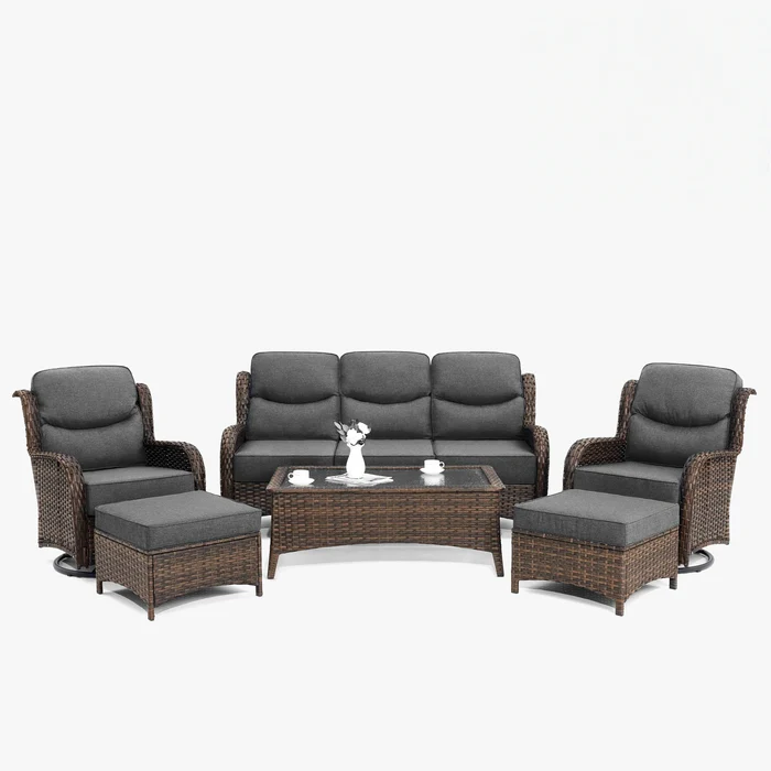 Hawthorne 5 Seater Patio Rattan Sofa Set with Swivel Chairs