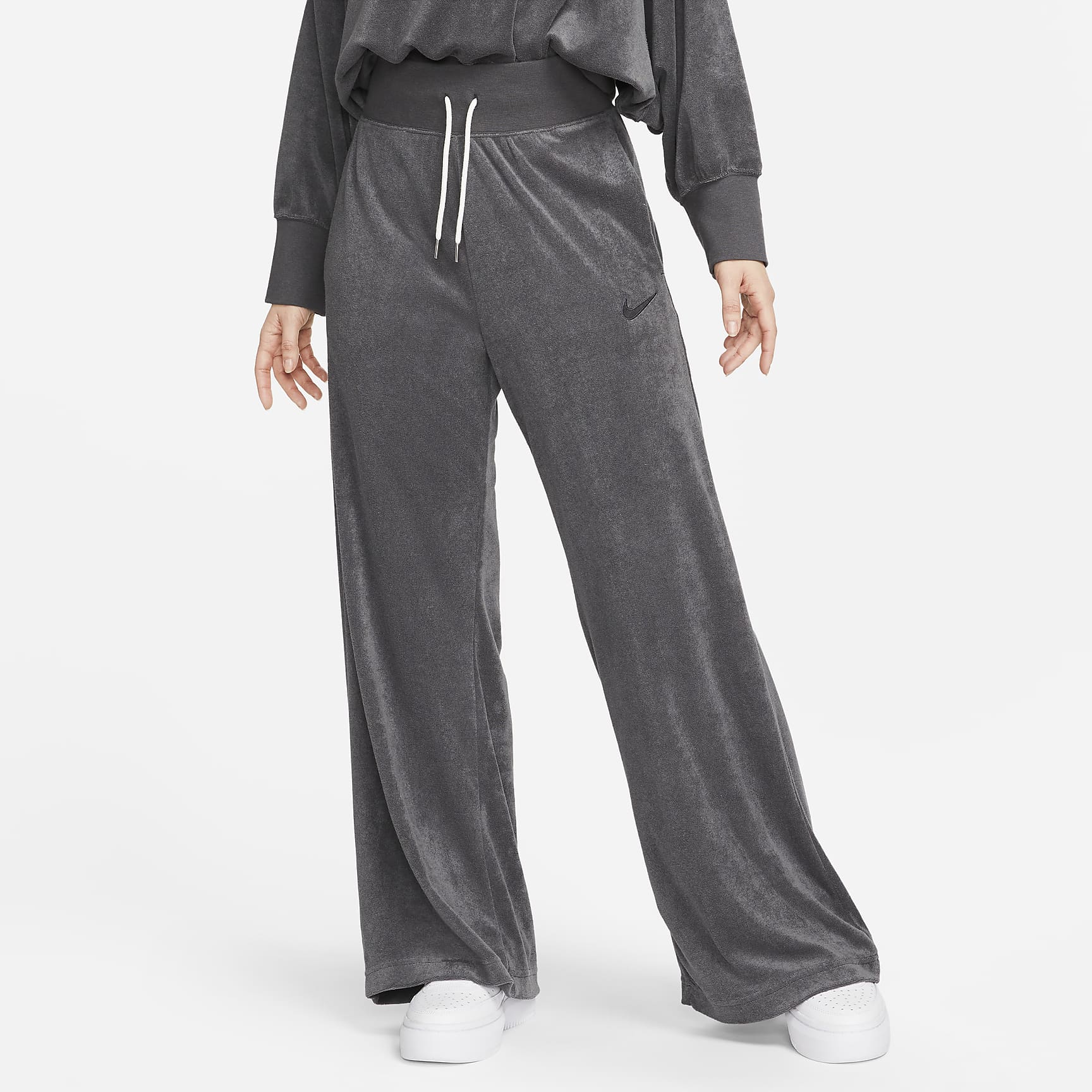 Sportswear - Women's High-Waisted Wide-Leg Terry Pants