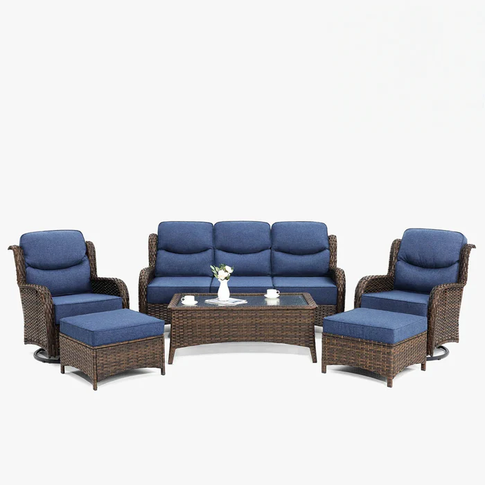 Hawthorne 5 Seater Patio Rattan Sofa Set with Swivel Chairs