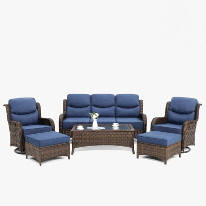 Hawthorne 5 Seater Patio Rattan Sofa Set with Swivel Chairs
